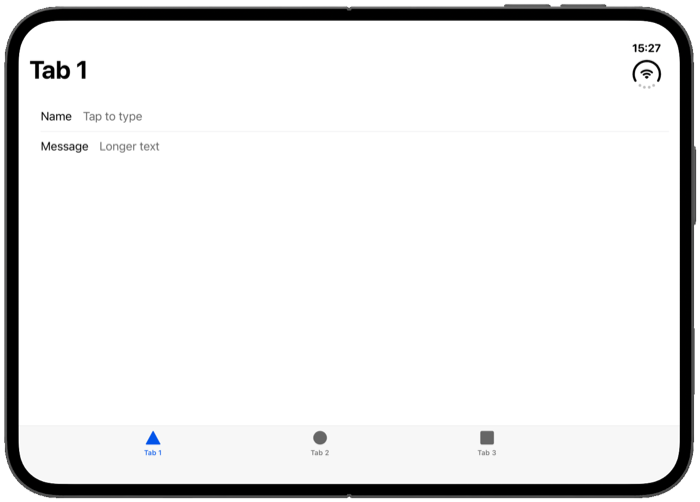 Ionic tab bar at the bottom of the open inner display